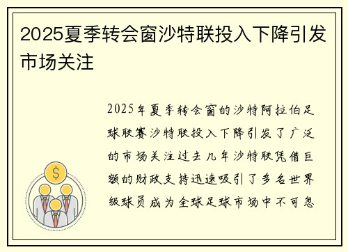 2025夏季转会窗沙特联投入下降引发市场关注